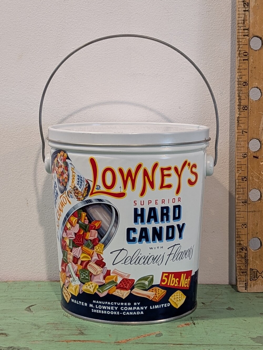 Vintage Lowney Hard Candy Tin / Bilingual Lowney 5 lb. Hard Candy Pail Minty!